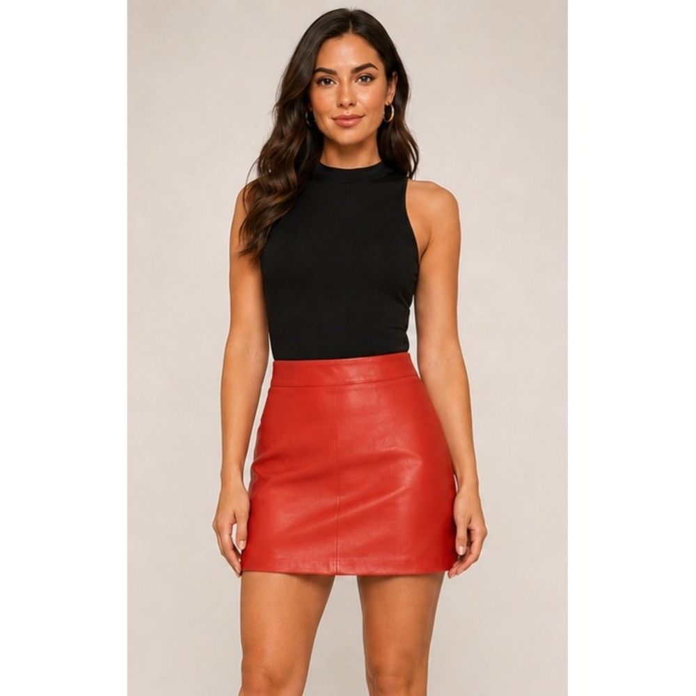 Mackage Alva Flame Red Leather Mini Skirt High Waist Size 0 NWT